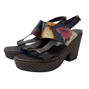 Audley London Wedge Sandals Womens 10 Brown Multi Snakeskin Woven Spain NWOT